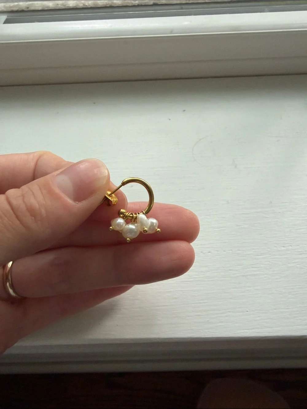 Gold Hoop floating Pearl Charm Earrings - Women Jewelry
